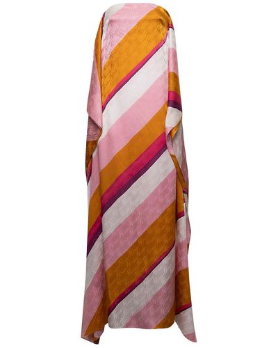 Fendi Woman's Diagonal Silk Sleeveless Long Dress With Brush Motif - Multicolor