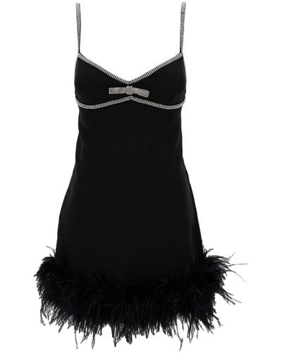 Self-Portrait Mini Dress With Bow Detail And Feathers Trim - Black