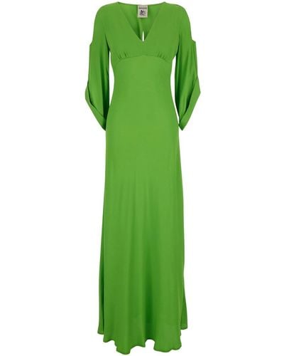 Semicouture Long Dress With V Neckline - Green