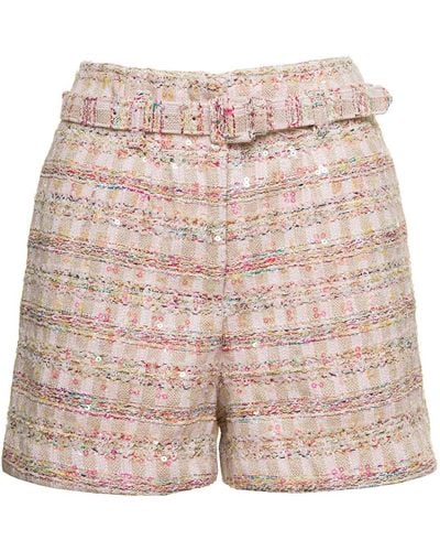 Self-Portrait Shorts With Matching Belt And Paillettes - Pink