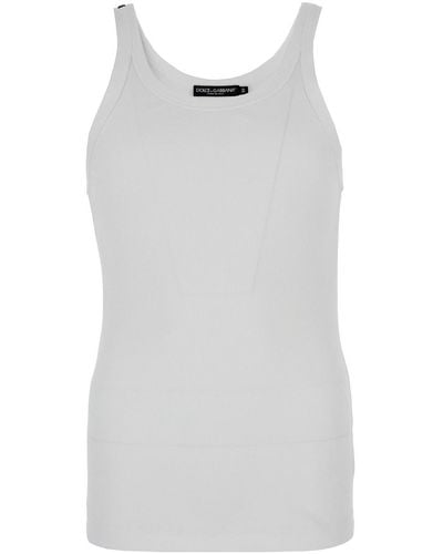 Dolce & Gabbana Ribbed Tank Top With Logo Label - White