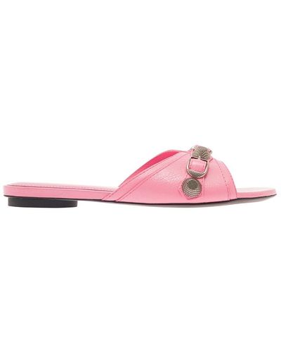 Balenciaga 'cagole' Pink Sandals With Studs And Buckles In Smooth Leather Woman