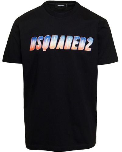 DSquared² T-Shirt Girocollo Con Stampa Logo Sul Fronte - Nero