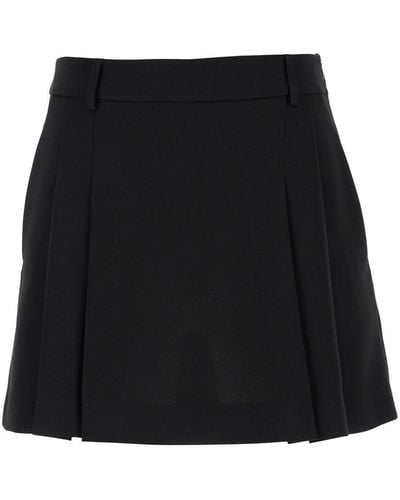 Plain Mini Pleated Skirt With Belt Loops - Black