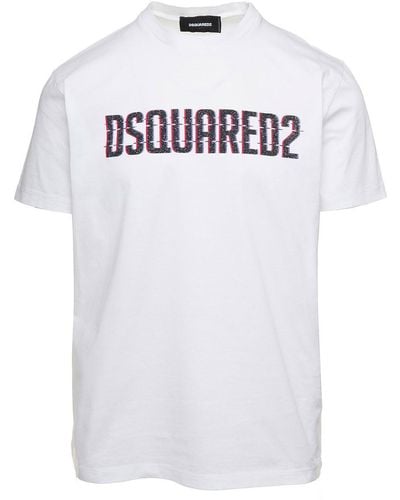 DSquared² T-Shirt Con Stampa Maxi Logo Bicolor - Bianco