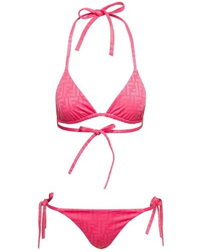Fendi Pink Bikini With Triangle Top And All-over Ff Motif In Stretch Fabric