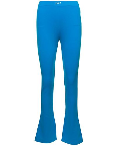 Off-White c/o Virgil Abloh Light E Flared leggings With Contrasting Logo Print In Stretch Polyamide Woman - Blue
