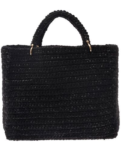 Chica Braided Design Tote Bag In Wool - Black