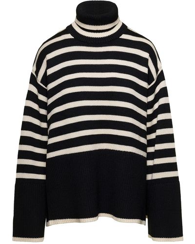 Totême And Sweater With Striped Motif - Black
