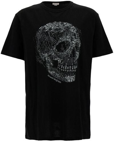 Alexander McQueen Crystal Skull Print T-Shirt - Black