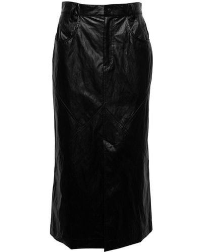 Isabel Marant Cecilia Midi Skirt In Leatherette With Seams Detailing Isabel Marant Étoile Woman - Black
