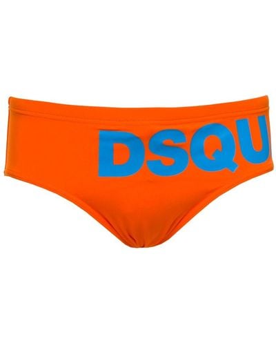 DSquared² Swim Briefs With Printed Logo - Orange