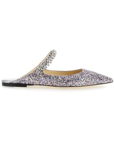 Jimmy Choo 'Bling Flat' Mules With Crystal Strap - White