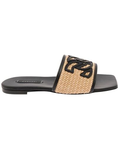Casadei 'Portofino' Slip-On Sandals With C-Chain Logo - Natural