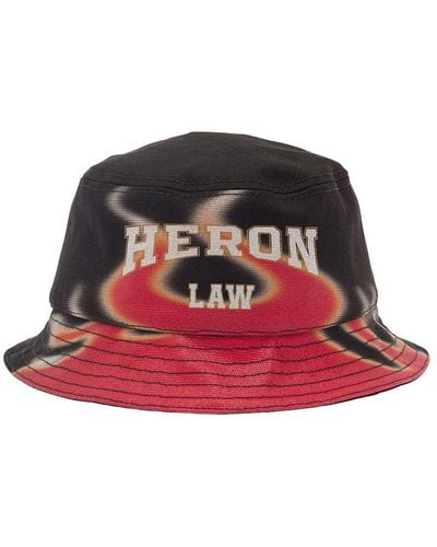 Heron Preston Bucket Hat With Flames And Logo Print In Cotton Man - Red