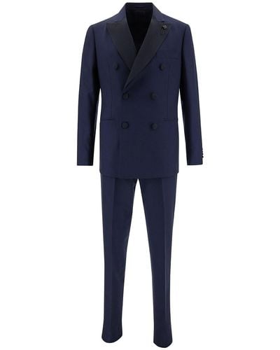 Lardini Double-Breasted Suit With Contrasting Revers - Blue