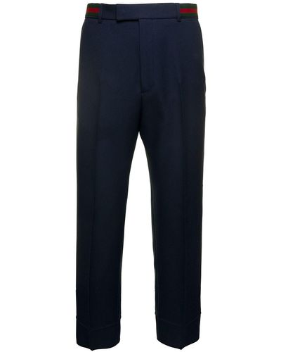 Gucci Dark Pants With Web Detail - Blue