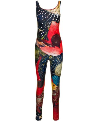 Alexander McQueen Fiited Jumpsuit With All-over Bosch Print In Stretch Polyamide Woman - Red