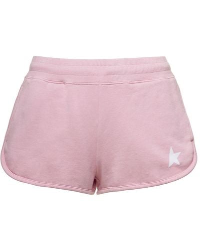 Golden Goose Pink Shorts With Contrasting Logo Print In Cotton