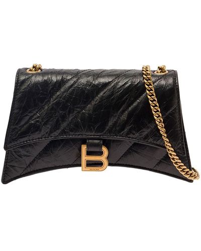 Balenciaga 'crush' Chain Bag Quilted In Leather - Black