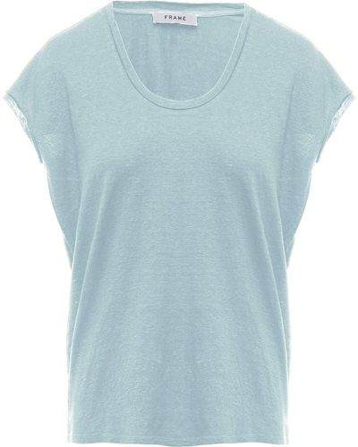FRAME T-shirt basic in lino azzurro donna - Blu