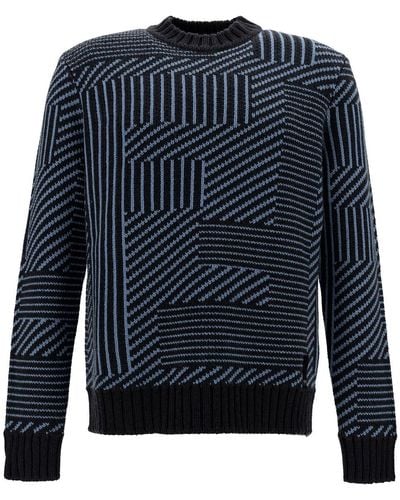 Fendi Light And Crewneck Sweater With All-Over Macro S - Blue
