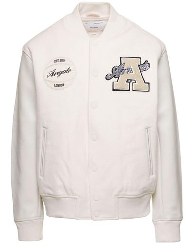Axel Arigato 'hudson' White Varsity Jacket With Faux-leather Sleeves And Logo Patches In Wool Blend Man - Grey