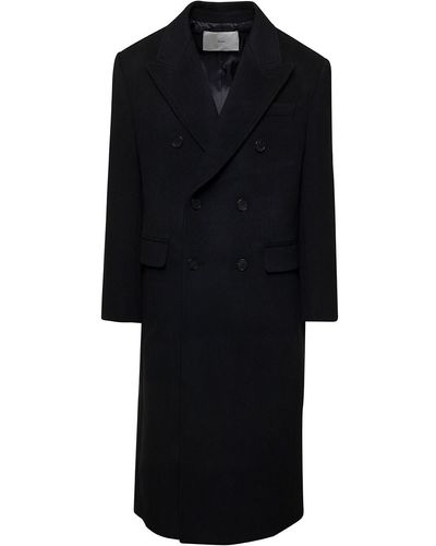 DUNST Long Tailored Double-breasted Coat In Wool - Black