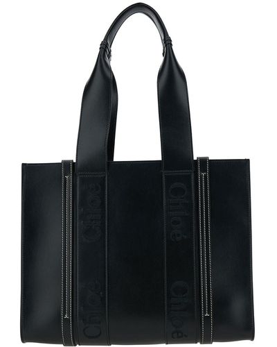 Chloé 'Woody' Tote Bag With Tonal Logo Detail - Black