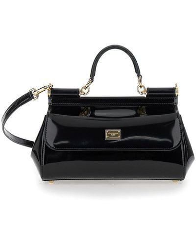 Dolce & Gabbana 'Sicily' Handbag With Logo Plaque - Black