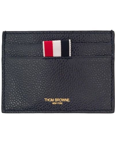 Thom Browne Single Card Holder W/ 4 Bar Applique Stripe - Gray