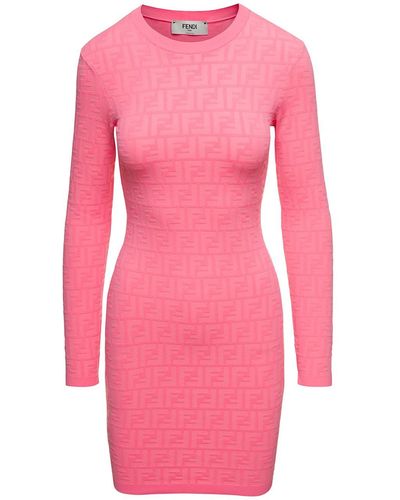 Fendi Mini Dress With All-over Ff Jacquard Motif In Viscosa Blend Woman - Pink