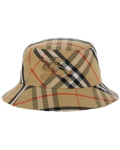 Burberry Fisherman Hat With Check Motif - Natural