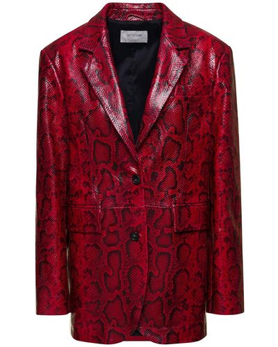 Sportmax Oversized Double-Breasted Jacket With Python Print - Red