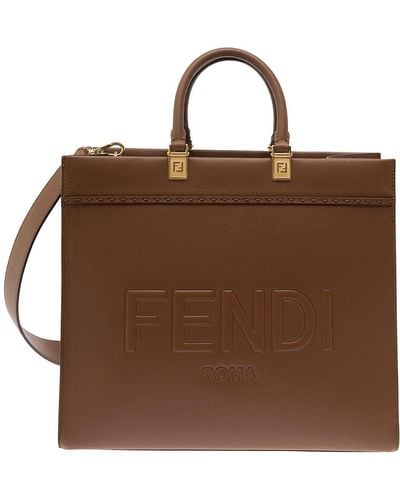 Fendi ' Sunshine Medium' Tote Bag With Embossed Lettering I - Brown