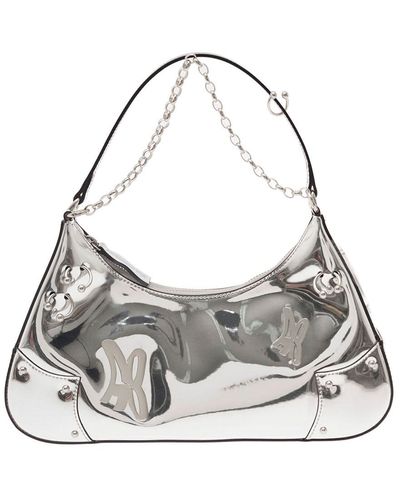 ANDERSSON BELL 'butterfly Ab' Silver-tone Shoulder Bag With Piercing Details In Leather Woman - Metallic