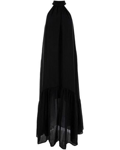 Semicouture Maxi Dress With Stand Up Collar - Black