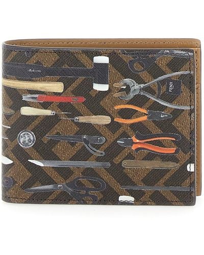 Fendi 'Tools' Bifold Wallet With Logo Print - Grey