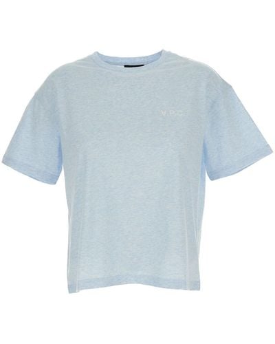 A.P.C. Light- Round Neck T-Shirt With Printed Logo - Blue