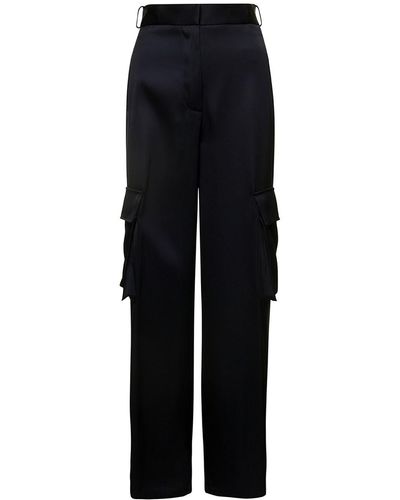 Versace Black Cargo Pants Satn Effect With Cargo Pockets In Viscose Woman - Blue