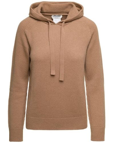 Max Mara ' Maxmara 'Virgola' Camel Sweatshirt With Drawstring Hood - Brown