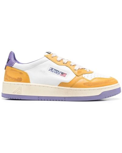 Autry Color-block And Purple 'medalist' Low Top Sneakers In Cow Leather - Yellow