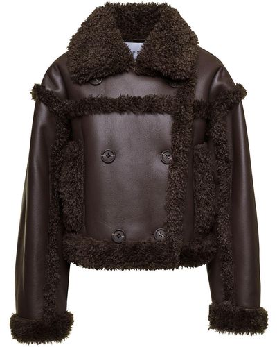 STAND Khristy Cropped Double Breasted Jacket In Faux Leather - Black