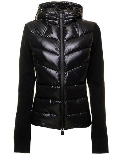 3 MONCLER GRENOBLE Padded Hooded Cardigan With Zip In Nylon - Black