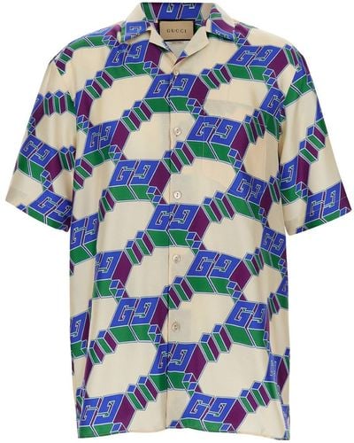 Gucci Bowling Shirt With 3D Gg Cube - Blue