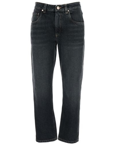 Brunello Cucinelli Straight Jeans With Logo Patch - Black