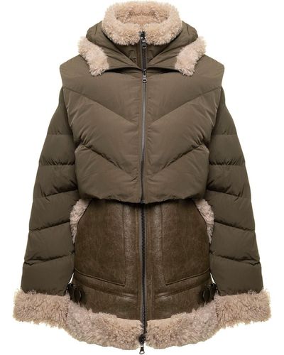 Urbancode Reversible Puffer And Eco Fur Jacket - Green