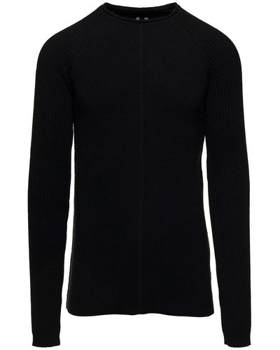 Rick Owens Black Long Sleeve Top With Crewneck In Cashmere And Wool Man