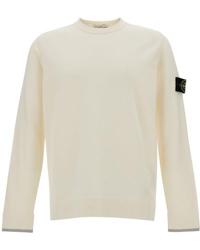 Stone Island Crewneck Jumper With Logo Patch - White