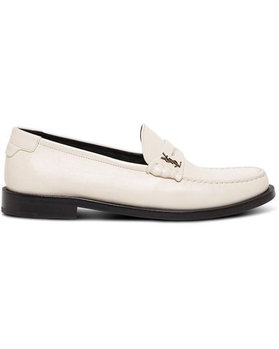Saint Laurent Monogram Leather Loafers Woman - White